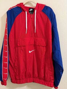 Nike Big Swoosh Anorak Windbreaker Jacket Mens M Colorblock Red Blue VTG Style